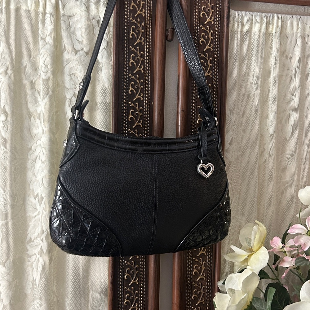 Brighton Black Women's Leather Shoulder Bag with Heart Charm
